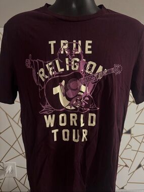 True Religion Burgundy Tee with Cream & Light Purple Graphic